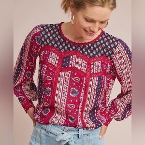 Anthropologie Maeve Gretchen Patchwork Blouse Size 2‎